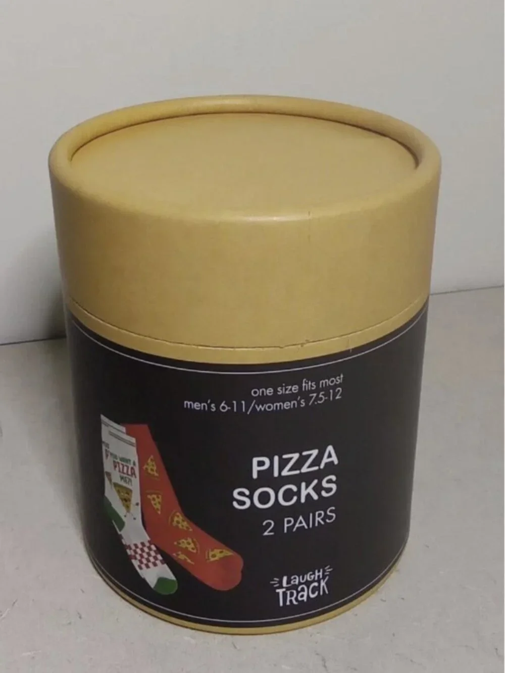 Laugh Track Adults Pizza Socks Canister 2 Pairs - NWT
